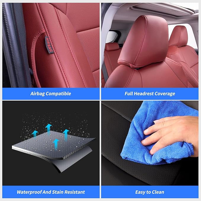 coverdream Rav4 Seat Covers Custom Fit for 2019-2025 Toyota RAV4 LE,XLE,XLE Premium,Limited SUV,Fully Covered,Luxury Waterproof Leather Car Seat Protector(Full Set,Wine Red)