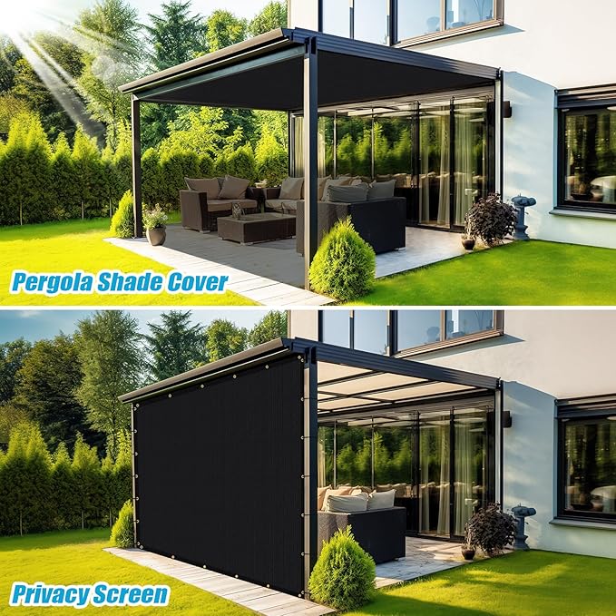Amagenix 90% Shade Fabric 14'X 17' Black Sun Shade Cloth with Grommets for Pergola Replacement Shade Cover Canopy, Heavy Duty, Cable Zip Ties Included (We Customized)