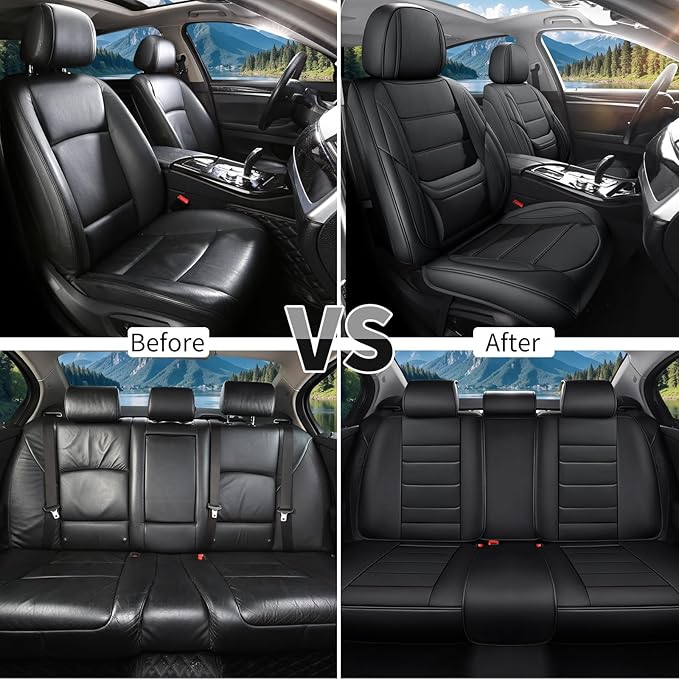Car Seat Covers Full Set Custom Fit For Chevrolet/Chevy Malibu 2000-2025 2026 - Premium Faux Leather with Lumbar Support, Breathable, Waterproof, Anti-Slip, Durable, Easy to Install (Black, Full Set)