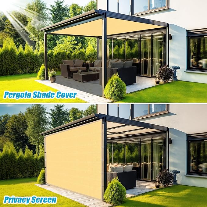 Amagenix 90% Shade Fabric 14'X 17' Sand Sun Shade Cloth with Grommets for Pergola Replacement Shade Cover Canopy, Heavy Duty, Cable Zip Ties Included (We Customized)