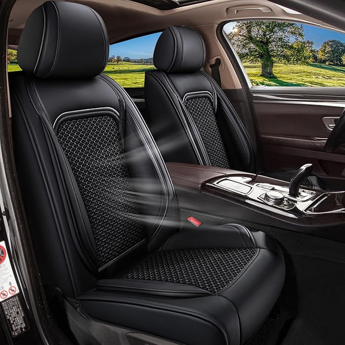 Car Seat Covers Full Set for Nissan Maxima 2011-2025 2026 - Breathable Cooling Ice Silk Leather Seat Cover - 5 Seats Vehicle Seat Covers Protector Seat Cushion Auto Accessories (Black)