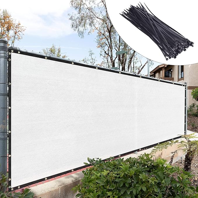 Royal Shade Custom Size 5' x 74' White Fence Privacy Screen Windscreen Cover Netting Mesh Fabric Cloth - Cable Zip Ties Included (We Make Custom Size)