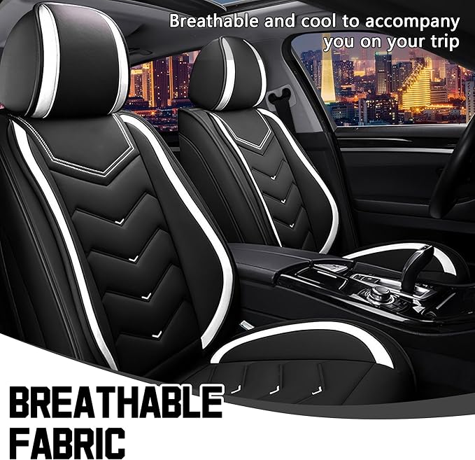CTDS Car Seat Covers for Toyota RAV4 2000-2026, Stylish Sport Seat Cover, Premium Nappa Leather Car Seat Cover. Automobile Seat Covers Sets.(Standard 2 Seats/Black White)