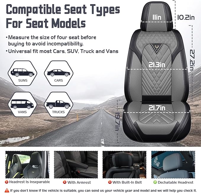 Truck Seat Covers for GMC Sierra 3500 2007-2026, Waterproof Premium Leather Full Coverage Car Seat Cover, Muscle Sport Style Auto Interior Seat Cover Sets (Front Set/Black Gray)