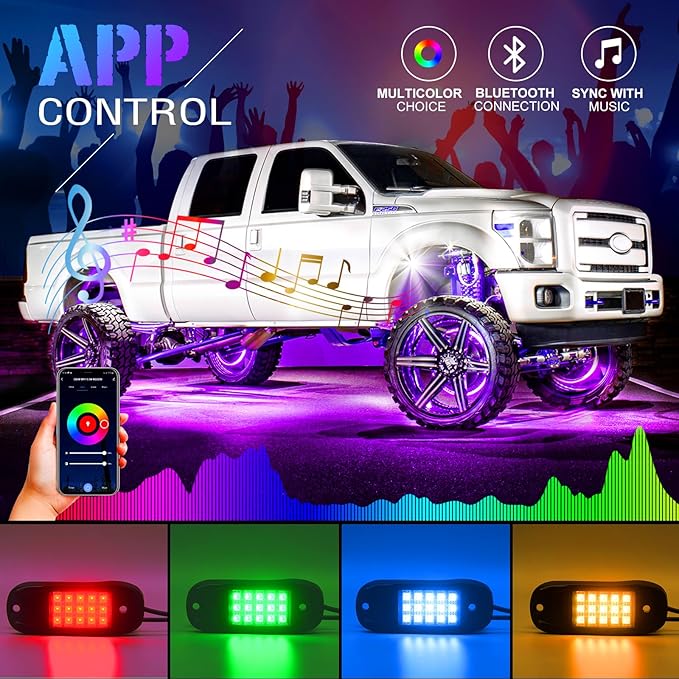 SHINIGHT Led Rock Lights for Trucks,16 Pods Lights for Jeep Brightness Truck underglow kit Exterior with App Control Flashing Music Mode RGB Lighting for UTV SUV ATV RZR Truck Accessories