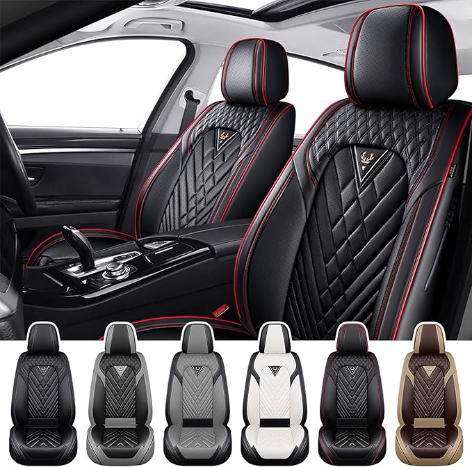 Truck Seat Covers for GMC Sierra 1500 2007-2026, Waterproof Premium Leather Full Coverage Car Seat Cover, Muscle Sport Style Auto Interior Seat Cover Sets (Front Set/Black Red)
