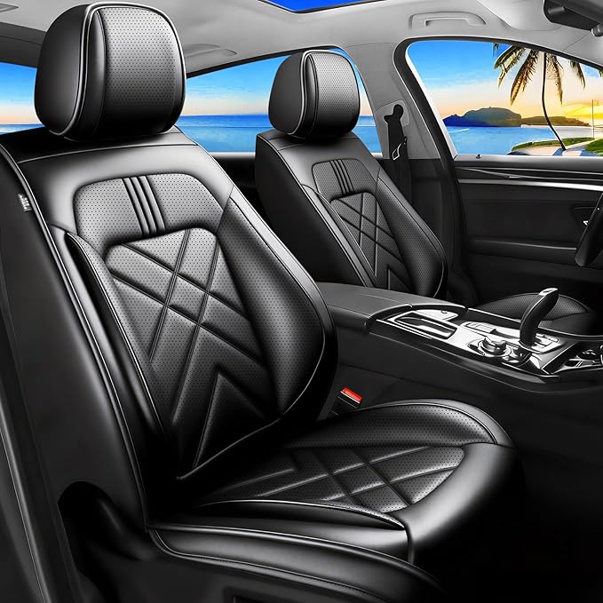 Car Seat Covers Fit for Mazda 3 2007-2025 2026, Premium Leather, Full Coverage Leather Waterproof Breathable Seat Covers, Automotive Seat Protectors, Airbag Compatible(Full Set Seats, Black)
