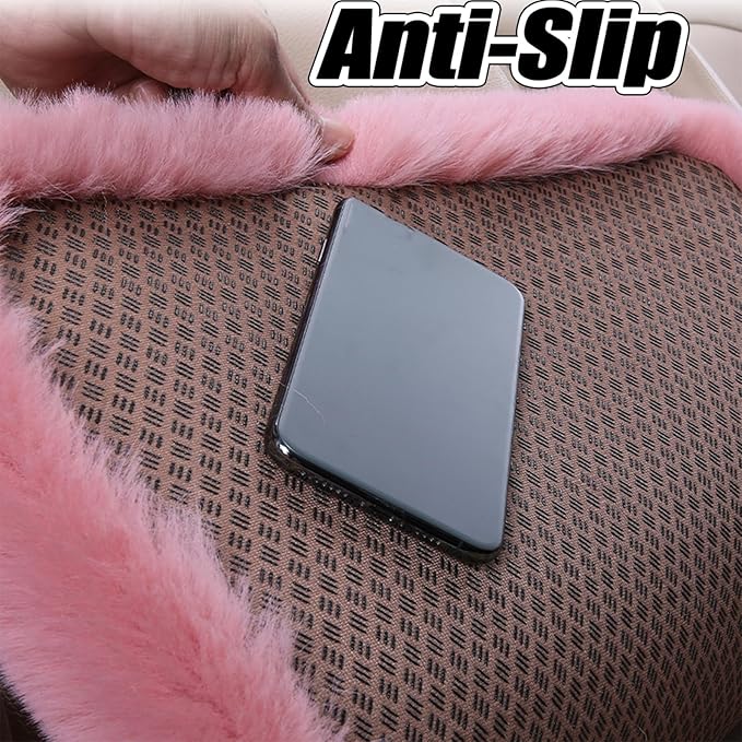 Plush Car Seat Cushion, Soft Warm Fuzzy Faux Rabbit Fur Fluffy Plush Auto Seat Cover Vehicle Car Front and Back Seat Protector Pad with Non-Slip Backing Cushion Interior Universal Fit (Pink2,3PCS)