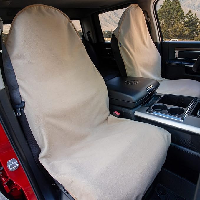 Leader Accessories 2pcs Beige Waterproof Towel Auto Car Seat Cover Protector Machine Washable - Fit Yoga Running Crossfit Athletes Beach Swimming Outdoor Sports