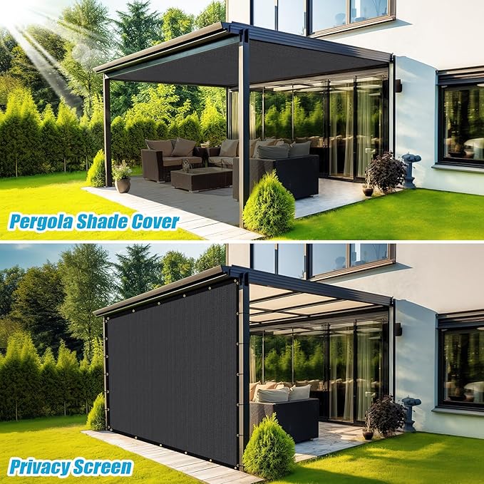 Amagenix 90% Pergola Shade Cover 11'X 24' Dark Gray Sun Shade Cloth with Grommets for Outdoor Garden Patio Porch-Commercial Grade 200 GSM-Cable Zip Ties Included (We Customized)