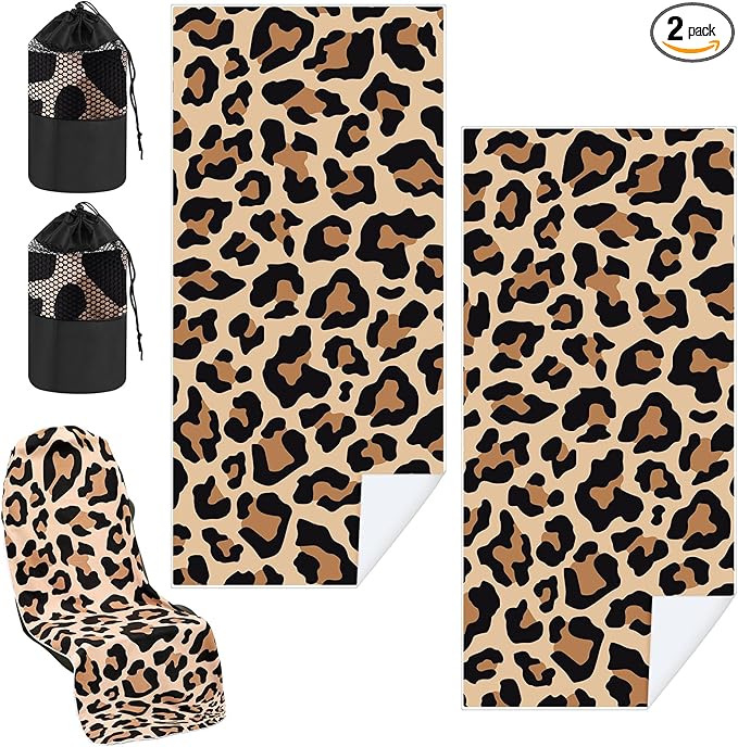 2 Pack Car Seat Towel Covers with Storage Bag 63 x 32 Inch Athletic Running Towel Seat Sweat Washable Non Slip Cover Gift for Car Outdoor Sport Activities (Yellow Black Leopard Print)