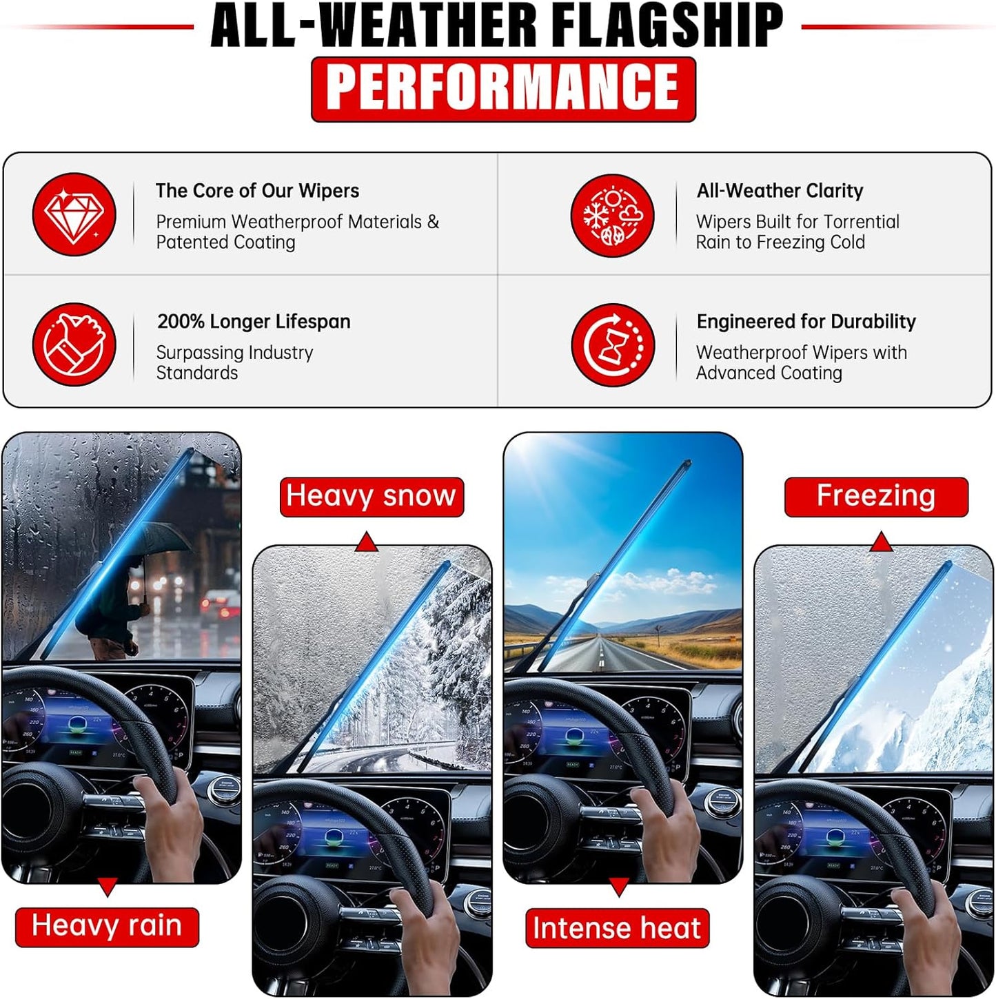 Windshield Wiper Blades Replacement for Kia Rio Hyundai Accent Kona Electric 2012 2013 2014 2015 2016-2020 Original Factory Quality Front Rear Wipers Blade Set for Car - 26" 16" 11" (Set of 3)