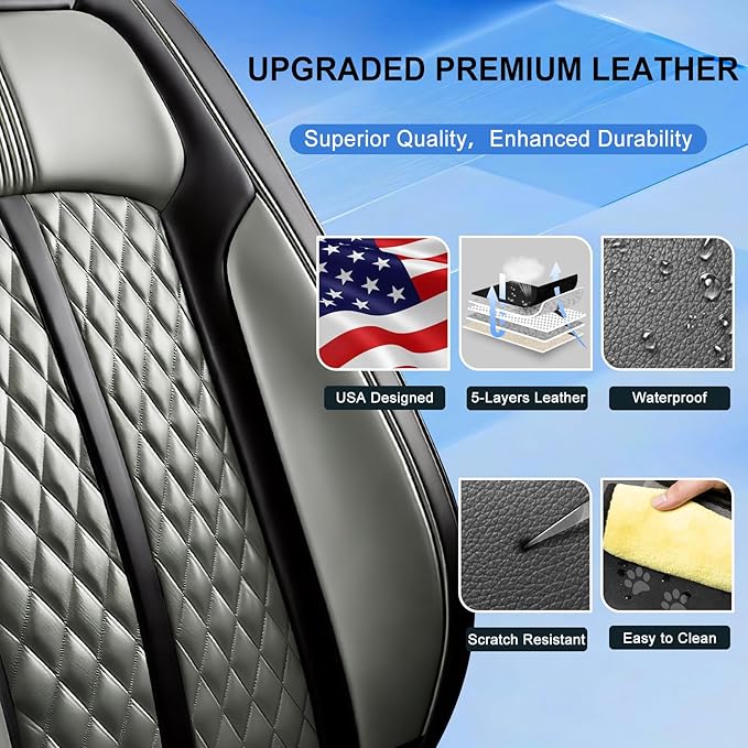 Fit CX-3 Car Seat Covers for Mazda CX3 2016-2024, Full Coverage Leather, Airbag Compatible & Scratch-Resistant, Waterproof All Weather Seat Protector, Front Pair Black+Gray
