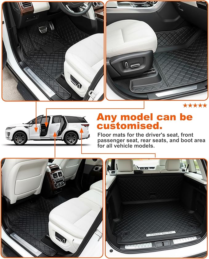 All-Weather car Floor MATS-Suitable for 99% of car Models,Leather car mat, offering Personalized Embroidery and Multiple Color Options,Provide Protection for car Rug (Black Rice)