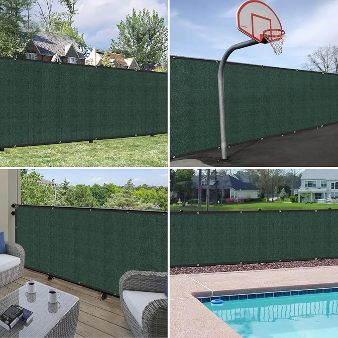Windscreen4less Privacy Fence Screen Heavy Duty Windscreen Fencing Mesh Fabric Shade Net Cover with Brass Grommtes for Outdoor Wall Garden Yard Pool Deck, 8'x191' Green