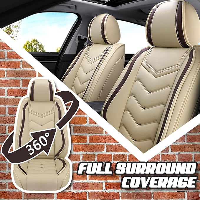 Car Seat Covers for Honda Accord 2000-2026, Premium Nappa Leather Car Seat Cover, Stylish Sport Seat Covers， Automobile Seat Cover Sets.(Standard 2 Seats/Beige)