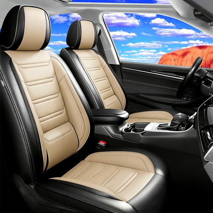 Fit CRV Car Seat Covers for Select Honda CR-V 2011-2026 - Premium Full Coverage Leather, Airbag Compatible, Waterproof & All Weather Seat Protector, Airbag Compatible, Full Set, Black+Beige