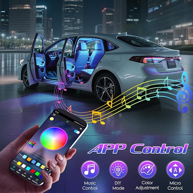 Winzwon Led Lights for Car Accessories Interior, Christmas Stocking Stuffers White Elephant Gifts for Men Women Adults, APP Control with USB Port Color Change Lights for Truck Decor 2 Pack
