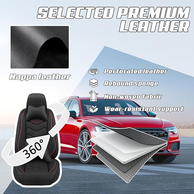 Car Seat Covers Fit for Infiniti g37 2000-2026, Stylish Sport Seat Covers, Waterproof Wear-Resistant Premium Nappa Leather Car Seat Cover.(Full Set with Pillow/Black)