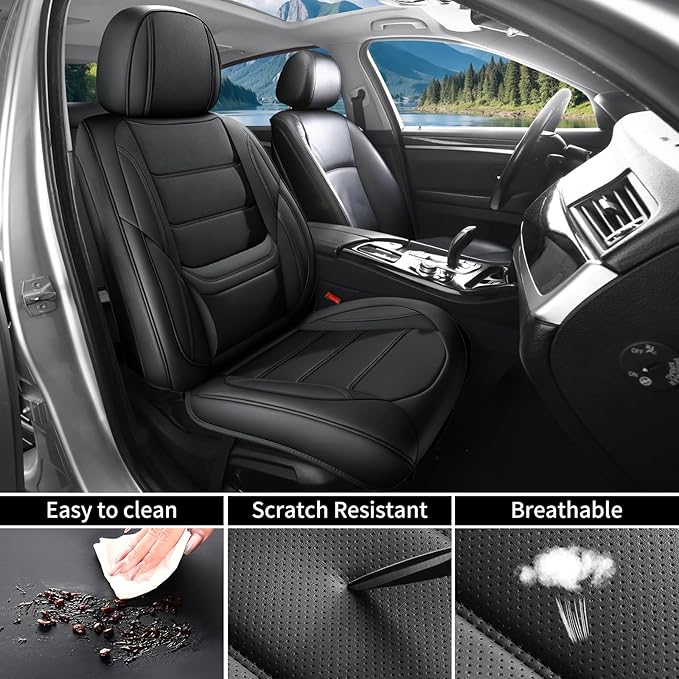 Car Seat Covers Full Set Custom Fit For Chevrolet/Chevy Malibu 2000-2025 2026 - Premium Faux Leather with Lumbar Support, Breathable, Waterproof, Anti-Slip, Durable, Easy to Install (Black, Full Set)