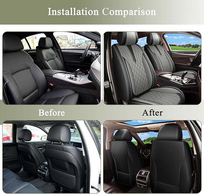 2 Front Seat Covers Fit for Toyota 4Runner 2003-2025 2026: Breathable Leather Car Seat Covers - Waterproof Car Seat Protector Compatible Airbag (Black & Grey)