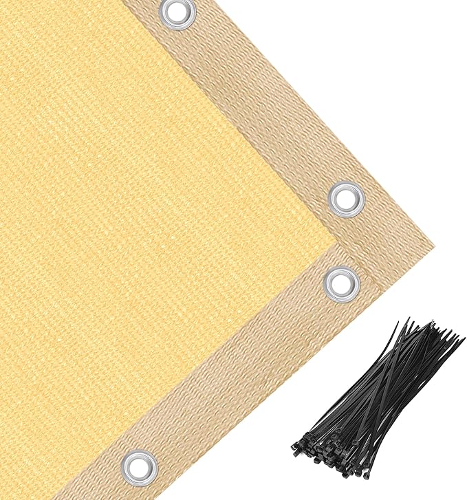 Amagenix 90% Shade Fabric 17'X 22' Sand Sun Shade Cloth with Grommets for Pergola Replacement Shade Cover Canopy, Heavy Duty, Cable Zip Ties Included (We Customized)