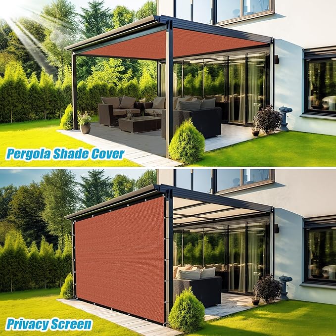 Amagenix 90% Pergola Shade Cover 4' X 15' Sun Shade Cloth with Grommets for Outdoor Garden Patio Porch, Commercial Grade 200 GSM - Cable Zip Ties Included (We Customized) GN108, Rust Red