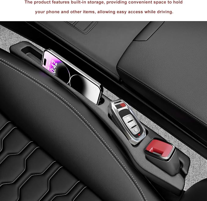 2 PCS Car Seat Gap Filler Organizer, No Drop Vehicle Seam Plug Organizer with Storage Slot, Multifunctional Console Side Gap Filler for Most Vehicles, Car Accessories (Black)