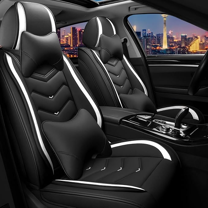 CTDS Car Seat Covers for Mazda CX-5 CX-3 CX-7 CX-9 CX-50 CX-30 CX-70 CX-90 2007-2026, Stylish Sport Seat Cover, Premium Nappa Leather Car Seat Cover.(Luxury 2 Seats/Black White)