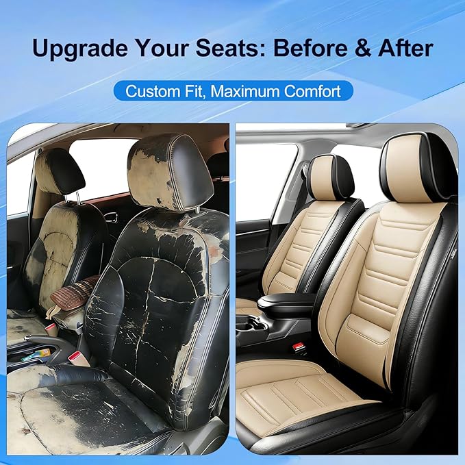 Fit Accord Car Seat Covers for Select Honda Accord 2012-2026 - Premium Full Coverage Leather, Airbag Compatible, Waterproof & All Weather Seat Protector, Front Pair Black+Beige
