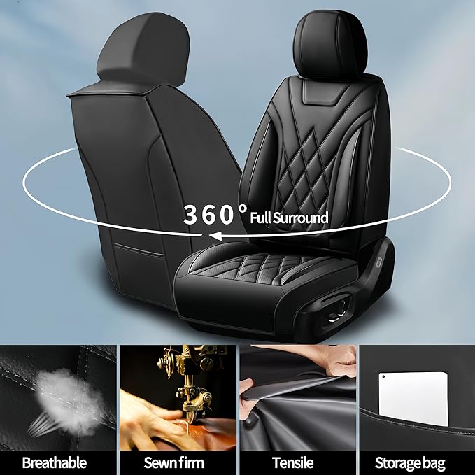 Fit TLX Car Seat Covers for Acura TLX 2014-2025 2026 - Premium Leather, Waterproof, All-Weather, Airbag Compatible, Anti-Slip, Breathable, Easy Install, Seat Protectors, Full Set, Black