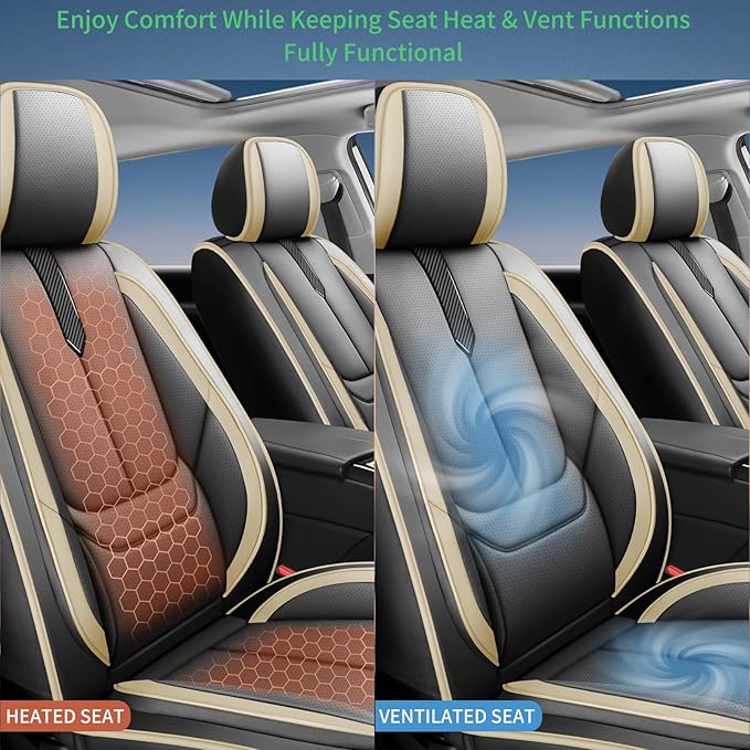 Fit Camry Car Seat Covers for Toyota Camry 2012-2024 2025 2026 -Upgraded Premium Waterproof & Breathable Leather,Airbag Compatible,All-Weather Seat Cushion Protector,Full Set,Black-Beige