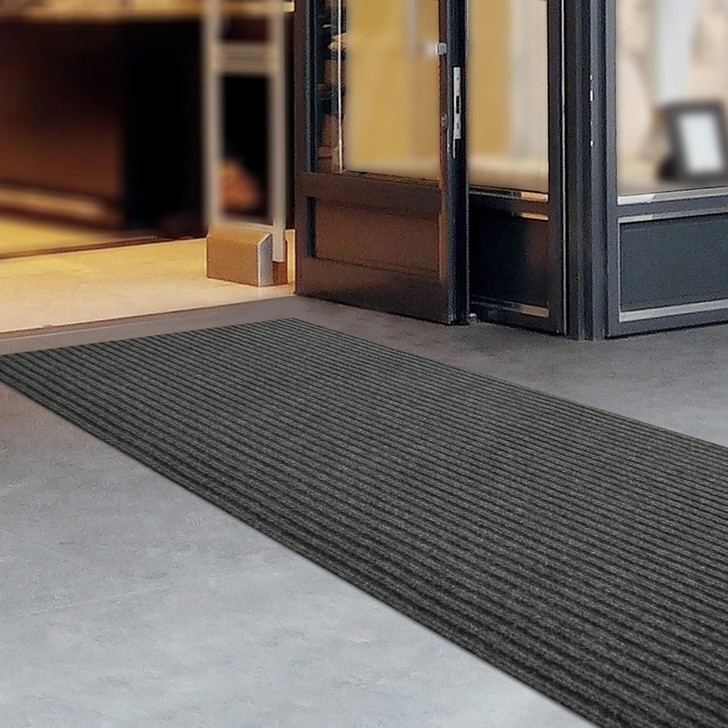 iCustomRug Spartan Weather Warrior Duty Indoor/Outdoor Utility Ribbed in 3ft,4ft,6ft Widths 70 Custom Sizes with Natural Non-Slip Rubber Backing 4'X80' in Charcoal
