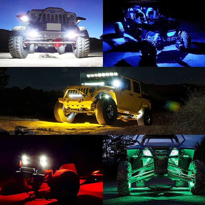 4 Pods LED Rock Lights, Ampper Waterproof LED Neon Underglow Light for Car Truck ATV UTV SUV Offroad Boat Underbody Glow Trail Rig Lamp (Red)