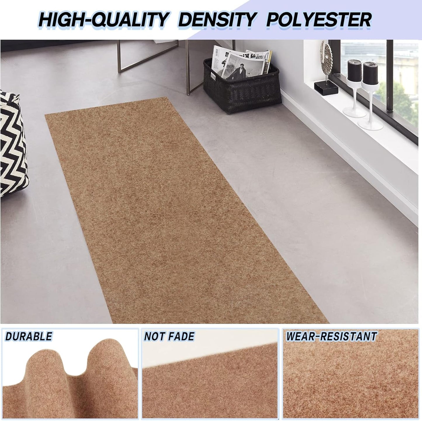 Custom Size Backed Non-Slip Area Rugs Runner, Easy Clean, Waterproof Runner Rugs for Hallway Entryway, Kitchen, Laundry, 3FT x 54FT, Beige