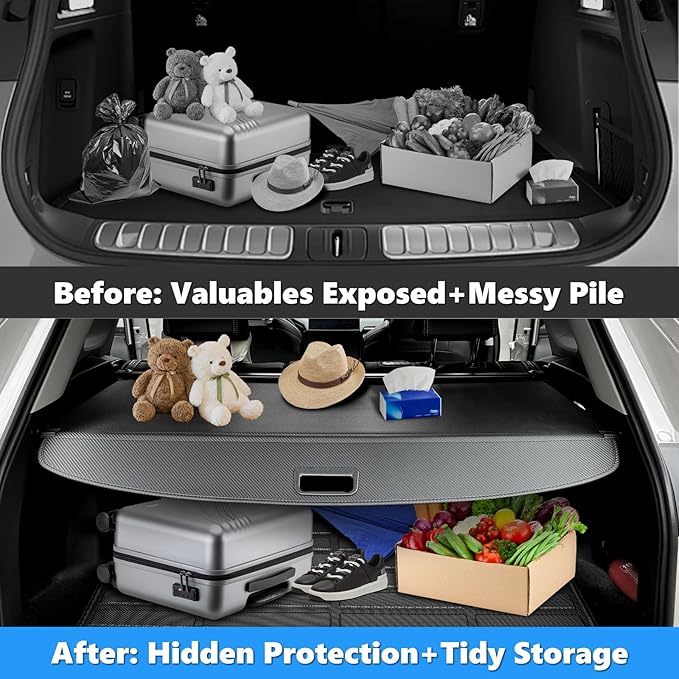 MIALUTY® Cargo Cover for 2024 2025 2026 Hyundai Santa Fe Retractable Trunk Cover Santa Fe Accessories Anti-Peeping Anti-Theft Privacy Screen,Trunk Luggage Shield Shade Carbon Fiber Texture