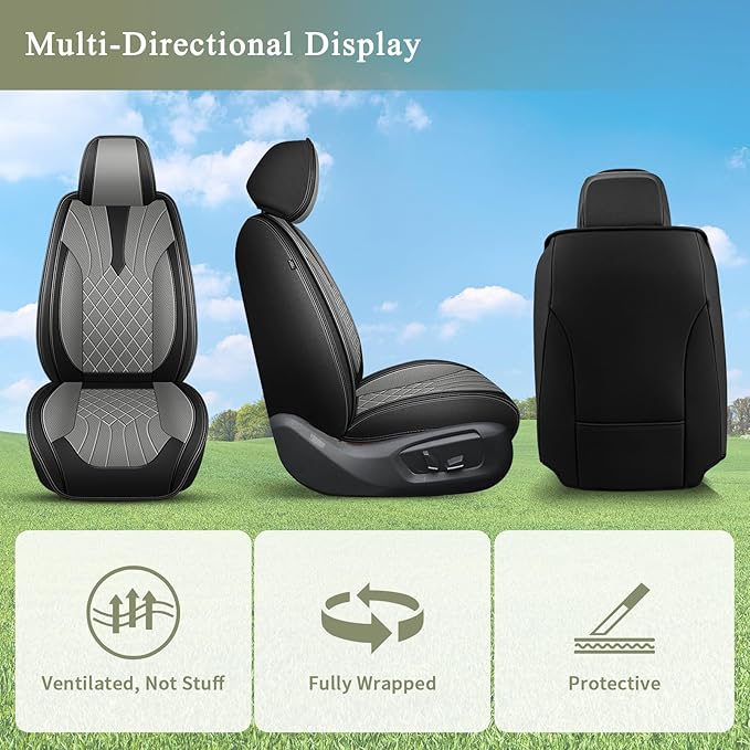 2 Front Seat Covers Fit for Toyota 4Runner 2003-2025 2026: Breathable Leather Car Seat Covers - Waterproof Car Seat Protector Compatible Airbag (Black & Grey)