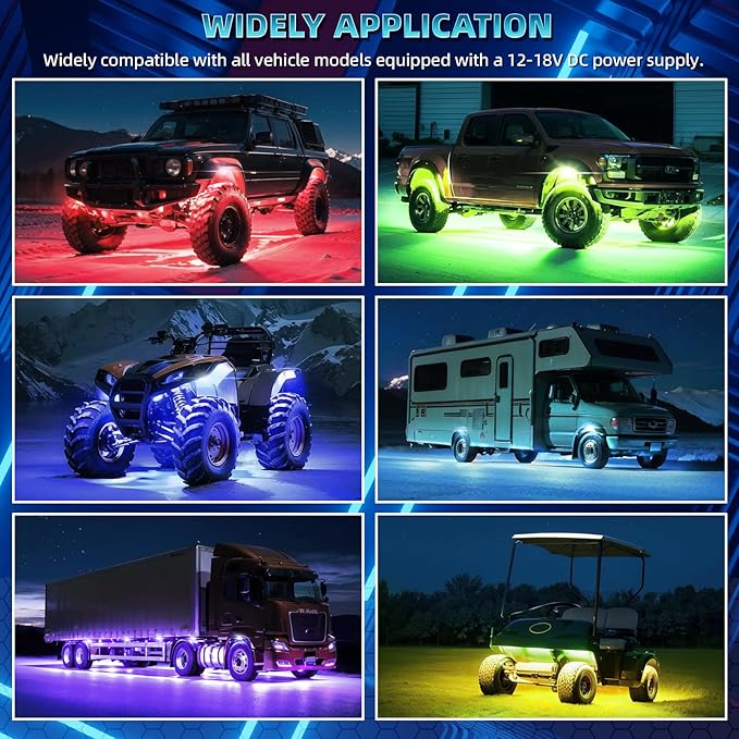 16 Pods RGB LED Rock Lights for Semi Trucks Offroad Pickup Trailer Sedan, Segmented Change Color Underglow Lights Kit with APP/RF Control, 12V Waterproof Neon Multicolor Vehicle Underbody Light