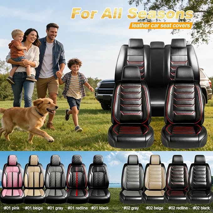 Fit CX-30 Car Seat Covers for Select Mazda CX30 2020-2025 - Premium Full Coverage Leather, Airbag Compatible, Luxury Waterproof All Weather Breathable Seat Protector, Full Set, Red Trim