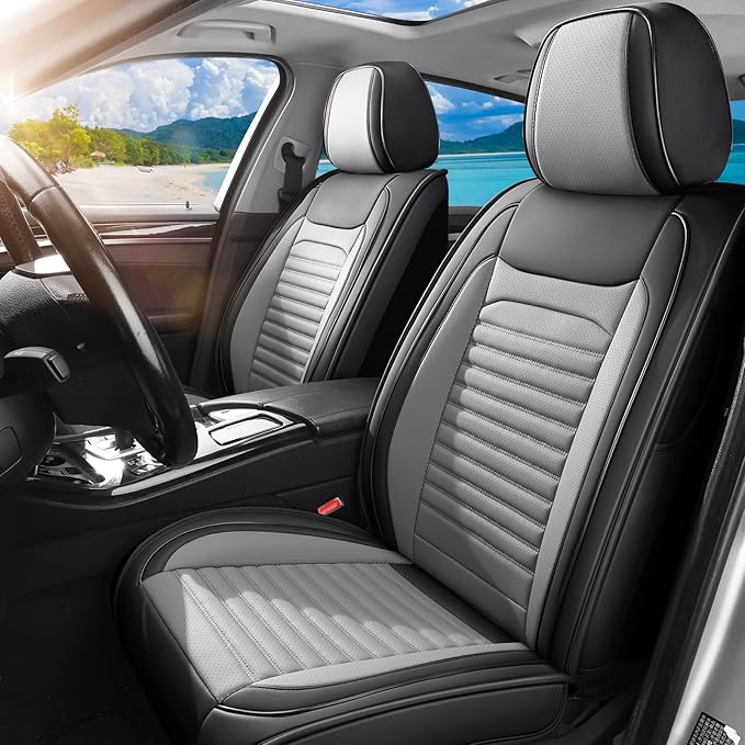Front Seat Covers Fit for Toyota RAV4 2001-2026, Car Seat Covers Front Seats, Breathable Faux Leather Automotive Seat Covers Front Pair Anti-Slip Seat Cover(Black&Gray, Front)