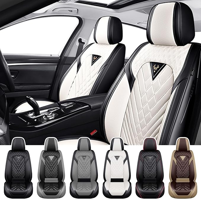 Truck Seat Covers for GMC Sierra 2500 2007-2026, Waterproof Premium Leather Full Coverage Car Seat Cover, Muscle Sport Style Auto Interior Seat Cover Sets (Front Set/Black White)