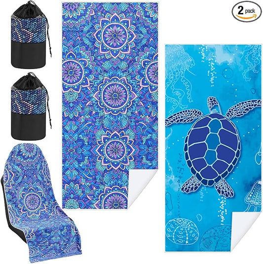 2 Pack Car Seat Towel Covers with Storage Bag 63 x 32 Inch Athletic Running Towel Seat Sweat Washable Non Slip Cover Gift for Car Outdoor Sport Activities (Sea Turtles,Mandala)