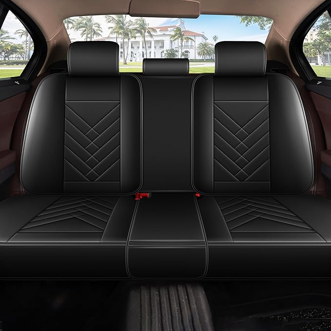 AOMSAZTO Seat Covers for Chevrolet Chevy Malibu 2009-2026 Full Set - Waterproof Faux Leather Car Seat Protector Scratch Resistent Car Seat Cushion Interior Seat Cover Automotive Accessories (Black)