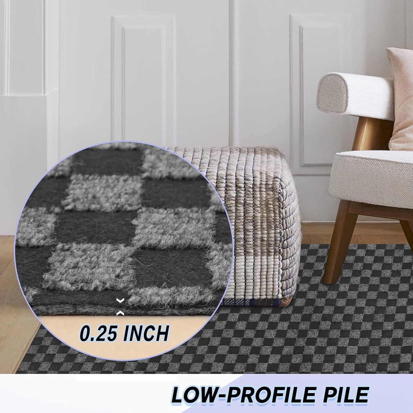 Custom Size Backed Non-Slip Area Rugs Runner, Easy Clean, Waterproof Runner Rugs for Hallway Entryway, Kitchen, Laundry, 3FT x 73FT, Gray Checkered