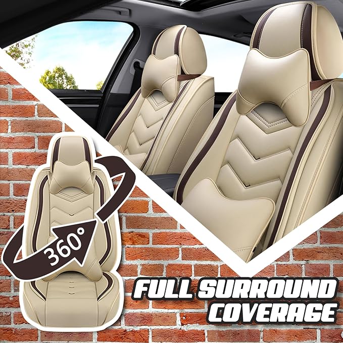 Car Seat Covers for KIA Sedona 2003-2021, Premium Nappa Leather Car Seat Cover, Stylish Sport Seat Covers， Automobile Seat Cover Sets.(Luxury 5 Seats/Beige)