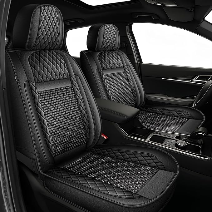 TTX LIGHTING for Nissan Rogue Sport 2017-2022 Car Seat Covers, Breathable Ice Silk & Leather Seat Protector, Cool & Anti-Sweat for Long Driving, Airbag Compatible, 2 Front Seats (Black)