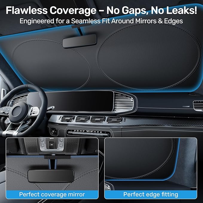 2025 Upgraded Zanch Car Front Windshield Sun Shade - Ultimate UV Protection & Heat Reduction|Innovative No Light Leakage Technology|Foldable Design for Van,Truck 2XLarge(75'' x 37'')