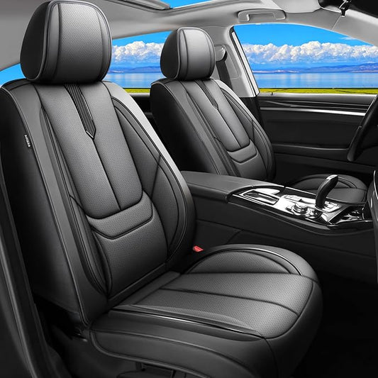 Fit Highlander Car Seat Covers (5 Seats) for Select Toyota Highlander 2007-2026 - Full Coverage Leather,Airbag Compatible, Waterproof & All Weather Seat Cushion Protector,Full Set,Black