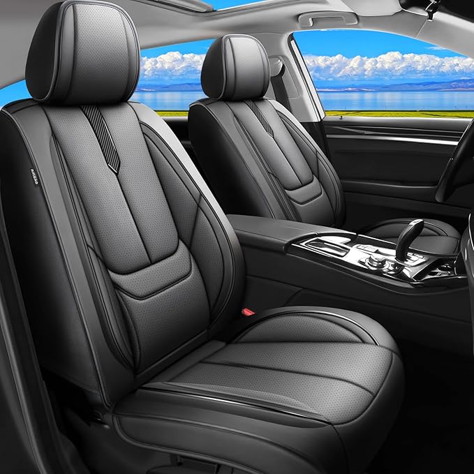 Fit Highlander Car Seat Covers for Toyota Highlander 2007-2026 -Upgraded Premium Waterproof & Breathable Leather, Airbag Compatible, All-Weather Seat Cushion Protector,2 Front/Black