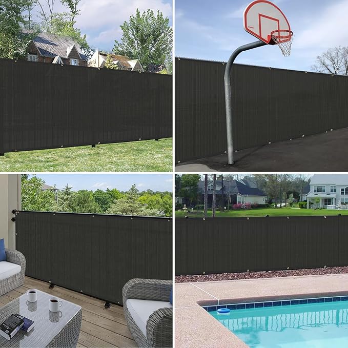 Windscreen4less Privacy Fence Screen Heavy Duty Windscreen Fencing Mesh Fabric Shade Net Cover with Brass Grommtes for Outdoor Wall Garden Yard Pool Deck, 8'x4' Black